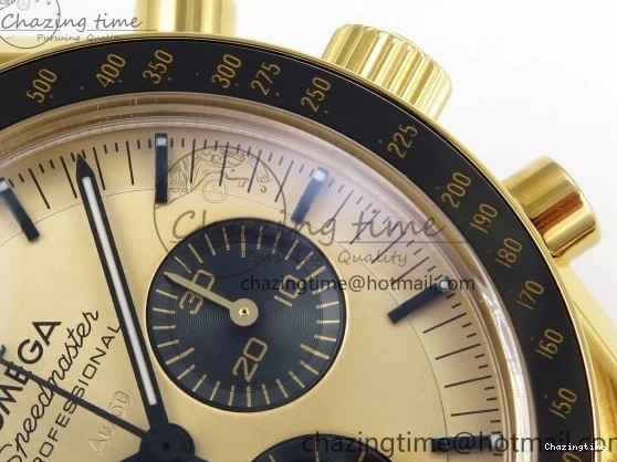 0204 Speedmaster YG RMF Best Edition YG Black Dial on YG Bracelet Lemania HW Durable 7725